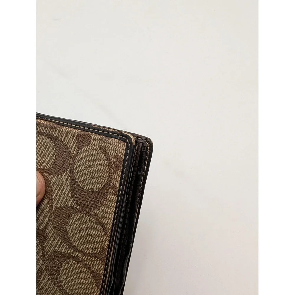 Coach Wallet Mens Brown Canvas Leather Bifold Signature Stripe Logo Card Holder